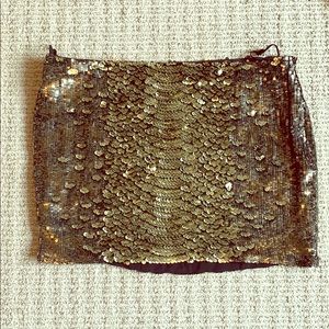 Haute Hippie Gold Sequin Lined Mini Skirt, M